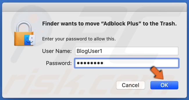 Voer uw Mac-wachtwoord in en klik op OK