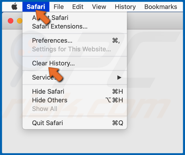 Open het menu Safari en klik op Geschiedenis wissen