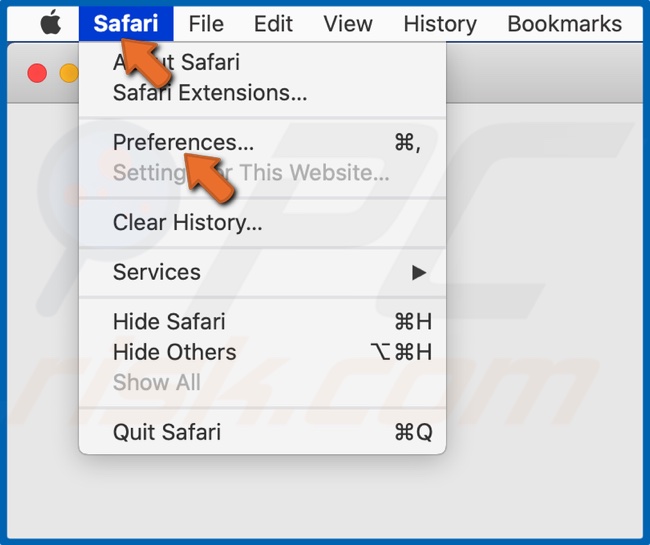 Open het Safari-menu en klik op Voorkeuren