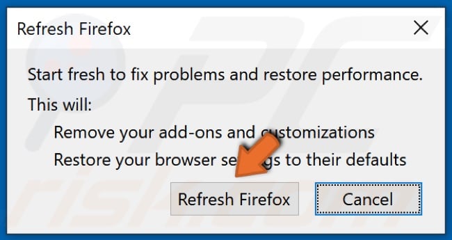 Klik op Firefox vernieuwen om de actie te bevestigen