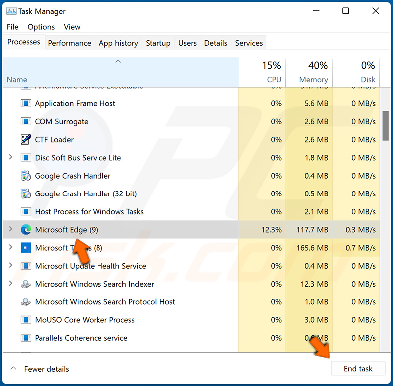 Sluit Microsoft Edge af met Windows Taakbeheer