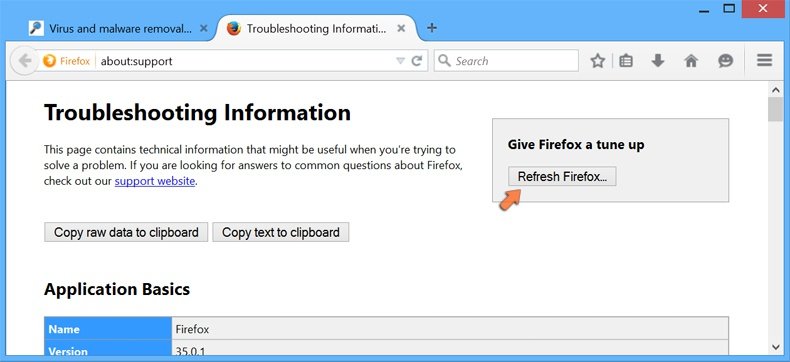 Herstel de Mozilla Firefox instellingen naar Standaard - Klik op de 'Herstellen'-Knop