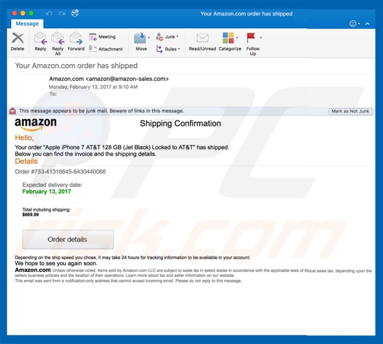 amazon phishing spammail voorbeeld