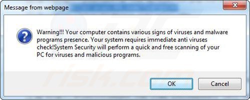 Valse pop-up gebruikt voor de verspreiding van een frauduleuze antivirus voorbeeld 2