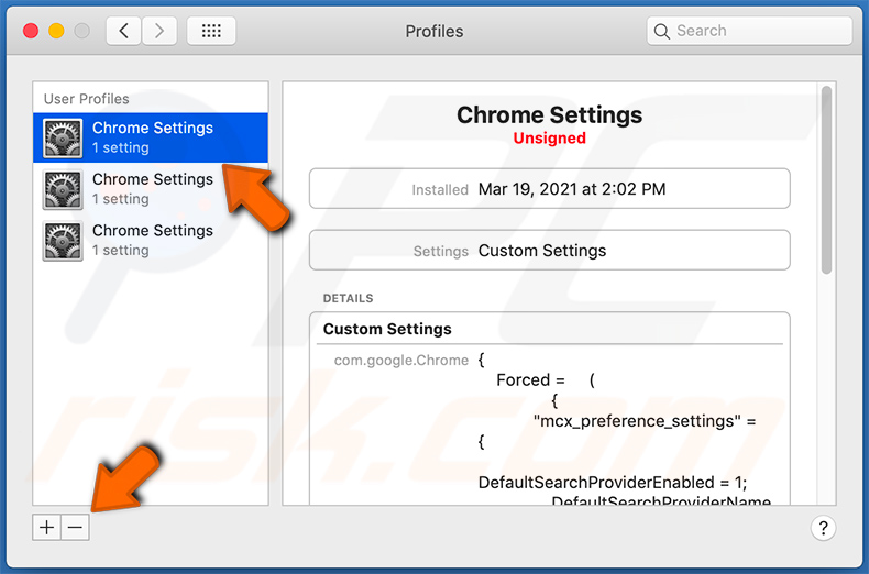 Remove malicious profiles added by SearchMaster (step 2)