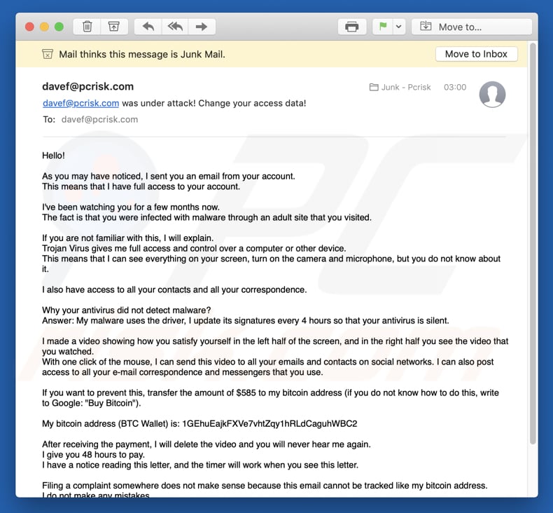 Voorbeeld van een brief met een phishing-e-mail