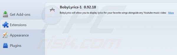 Boby Lyrics verwijdering uit Mozilla Firefox
