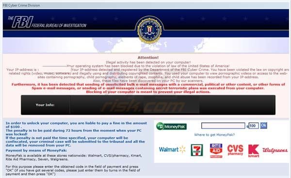 FBI MoneyPak virus - computer locked scam