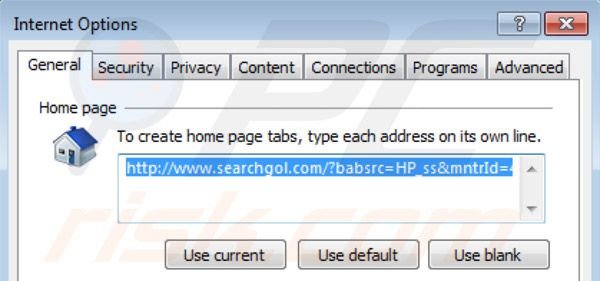 Searchgol startpagina in Internet Explorer