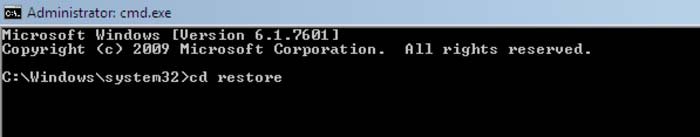 systeemherstel met commando prompt typ cd restore