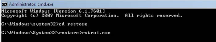 systeemherstel met commando prompt rstrui.exe