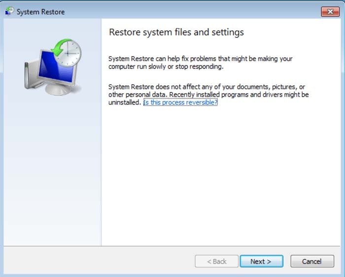 restore system files and settings