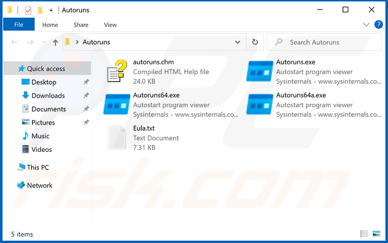 Extract Autoruns.zip archiveren en uitvoeren Autoruns.exe application