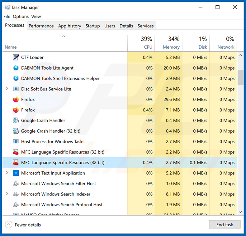 Malware proces draait in Taakbeheer