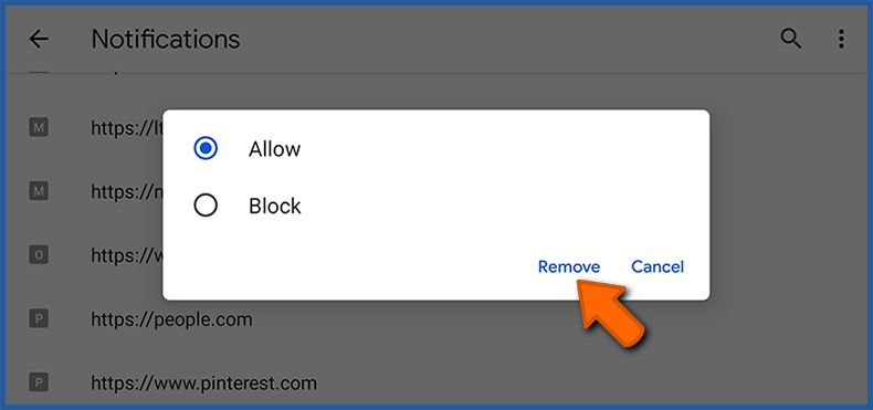 Webbrowser-meldingen uitschakelen in Google Chrome - Android (stap 2)