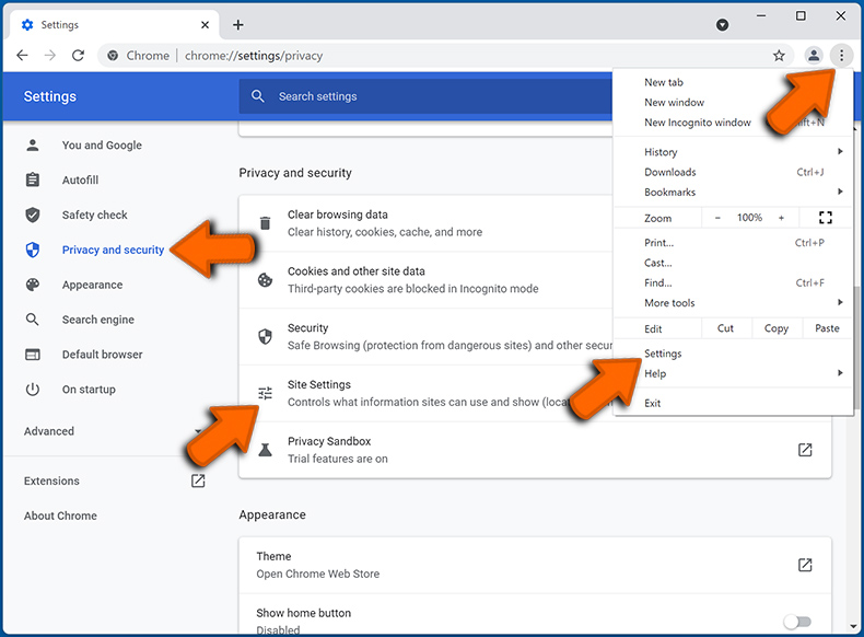 Webbrowsermeldingen in Google Chrome uitschakelen (stap 1)