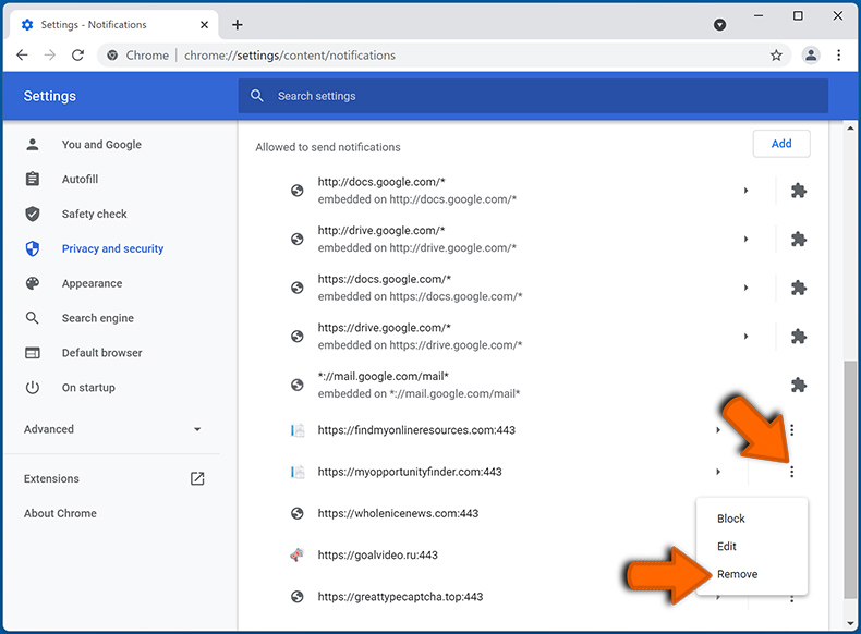 Webbrowsermeldingen in Google Chrome uitschakelen (stap 2)