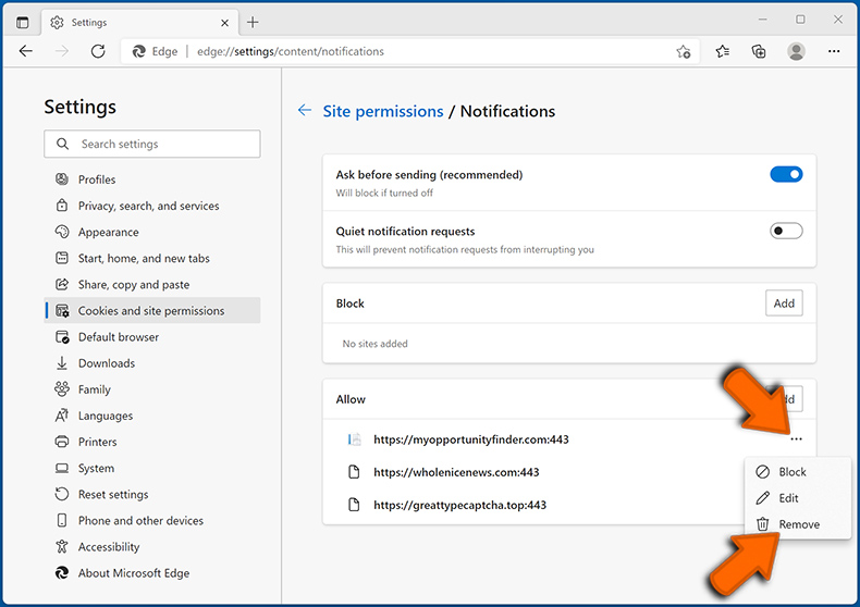 Webbrowsermeldingen in Microsoft Edge uitschakelen (stap 2)