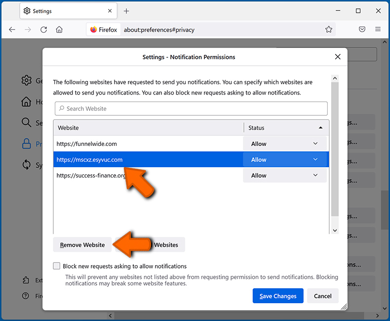 Webbrowsermeldingen in Mozilla Firefox uitschakelen (stap 2)