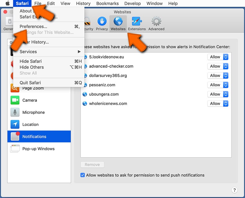 Webbrowsermeldingen in Safari uitschakelen - macOS (stap 1)