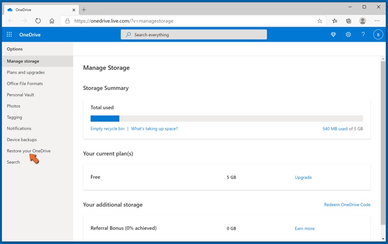 Uw Onedrive herstellen