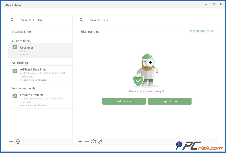 AdGuard aangepaste regels en filters