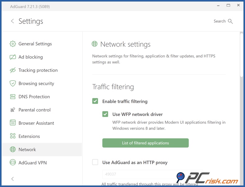 AdGuard verkeersfiltering