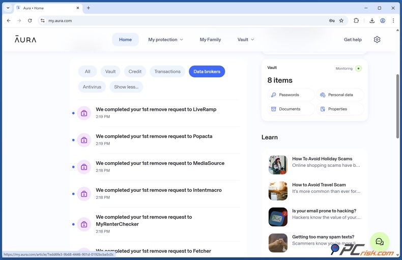Aura Rapporten over gegevensverwijdering
