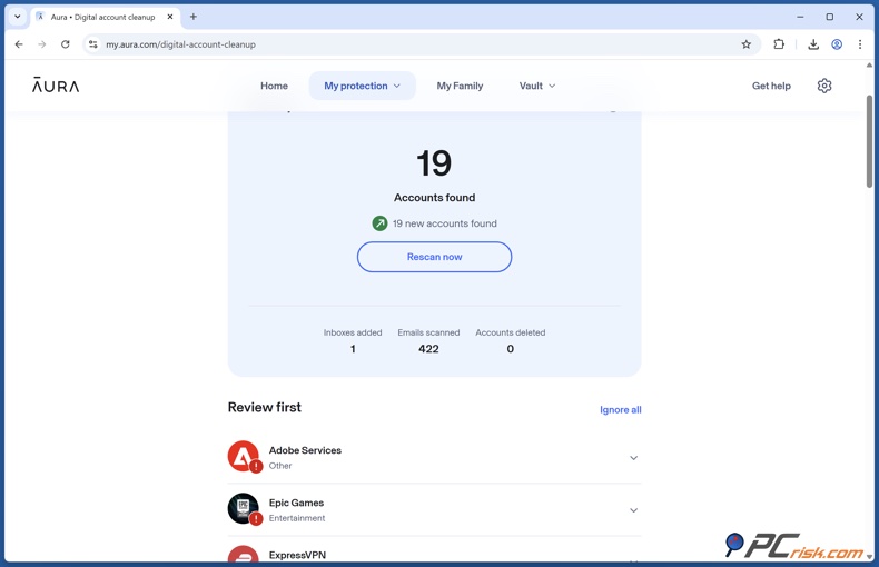 Aura opschoning van ongebruikte accounts