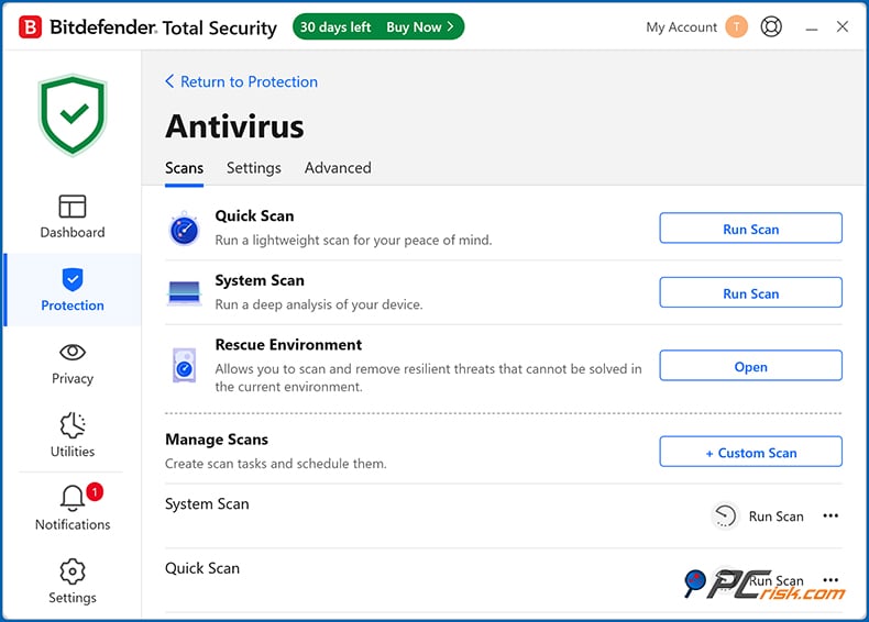 bitdefender scannen op aanvraag