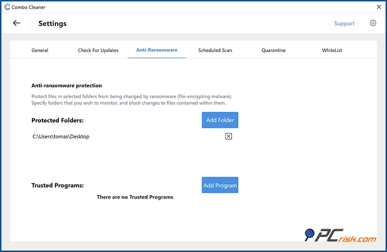 Combo Cleaner anti-ransomwarefunctie
