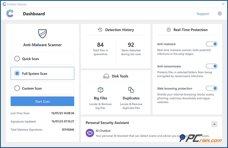 Combo Cleaner uiterlijk Windows