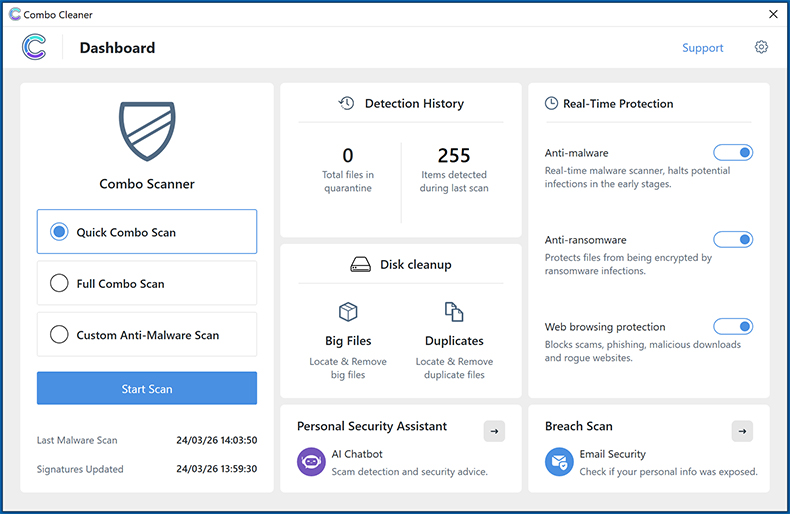 Combo Cleaner uiterlijk Windows