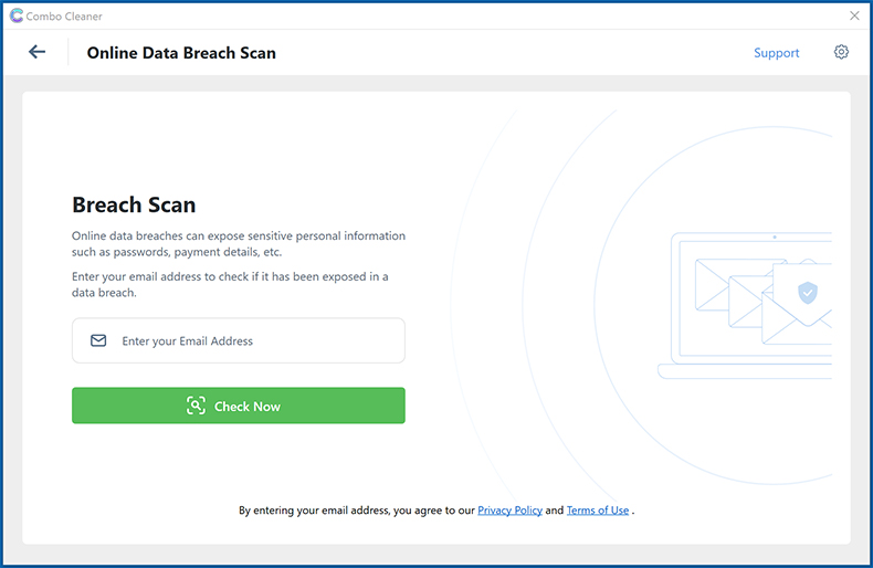 Combo Cleaner-functie online Datalekscan
