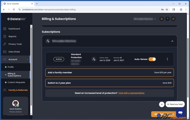 DeleteMe facturering en rekeningen