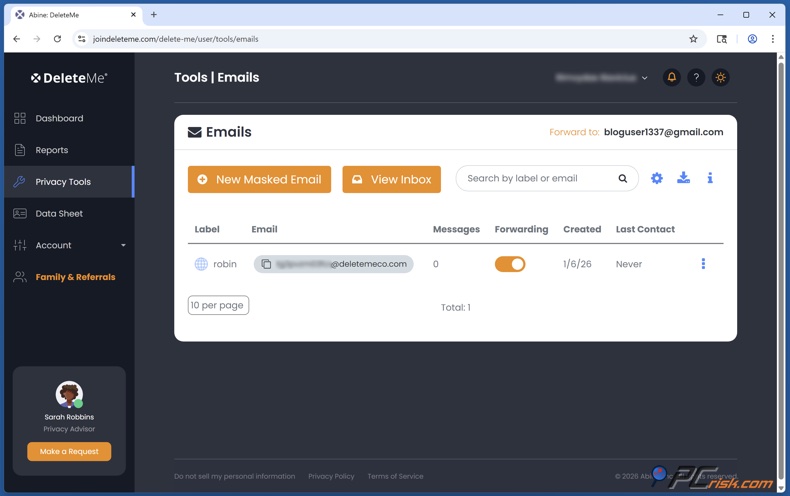 DeleteMe E-mail maskeren