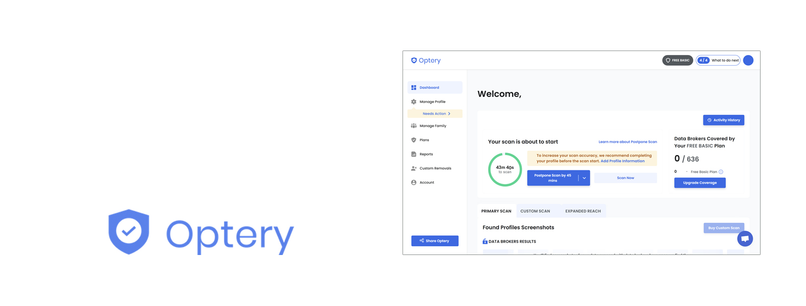 Optery Koptekst van de dienst voor gegevensverwijdering