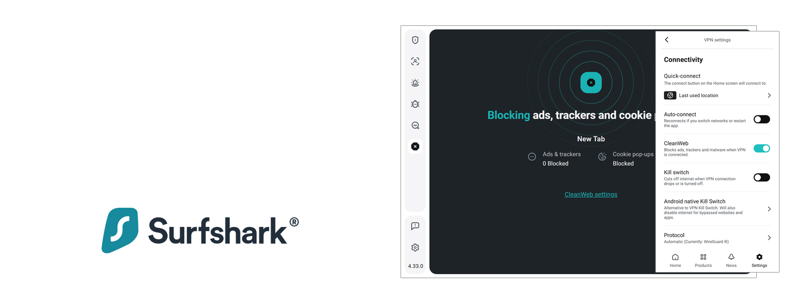 Surfshark CleanWeb bovenste adblocker-koptekst