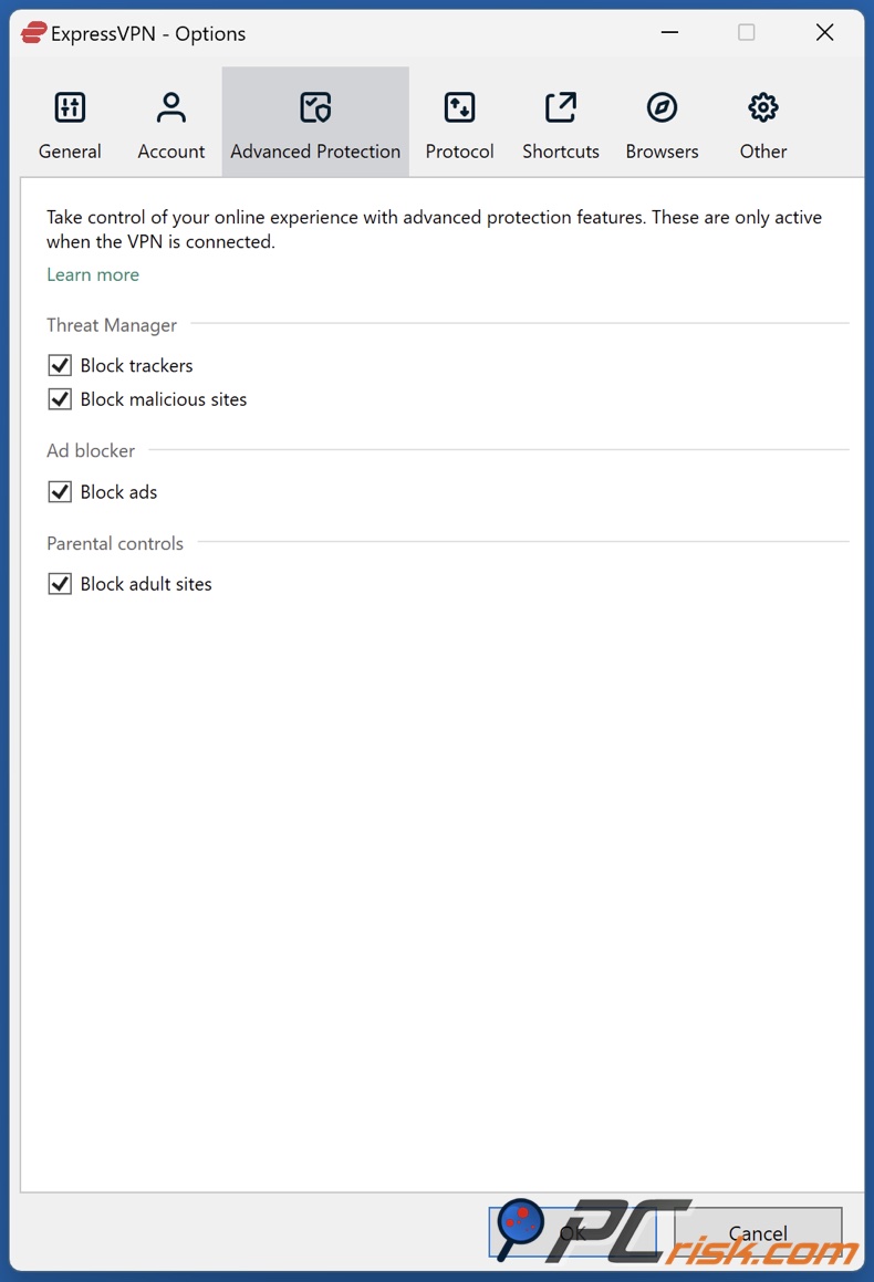 ExpressVPN Bedreigingsbeheerder en ouderlijk toezicht