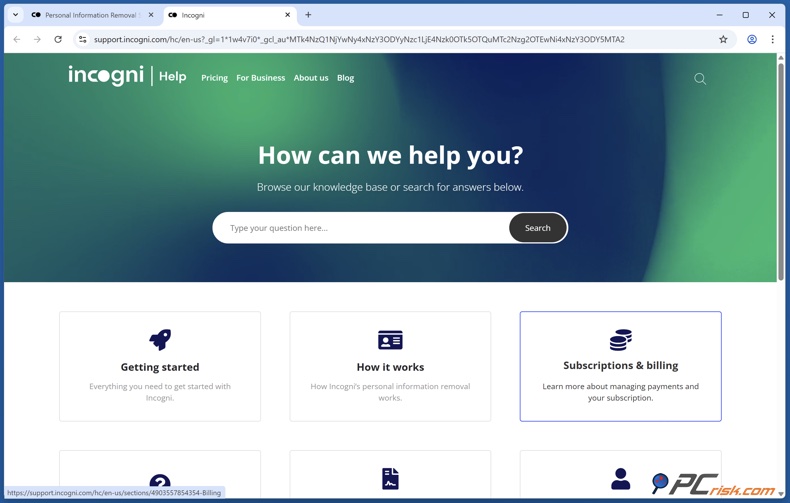 Incogni Helpcentrum