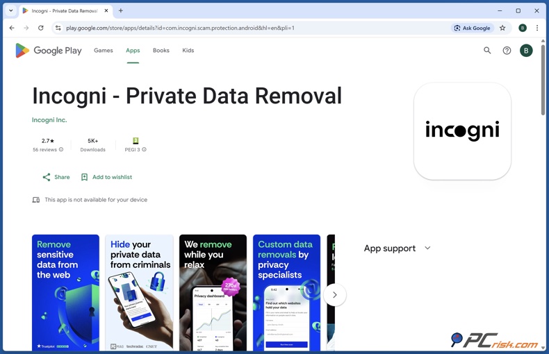 Incogni App voor het verwijderen van privégegevens voor Android in de Google Play Store