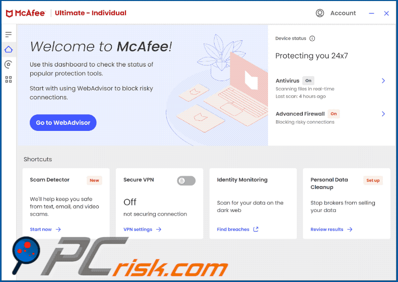 mcafee antivirus uiterlijk van de interface