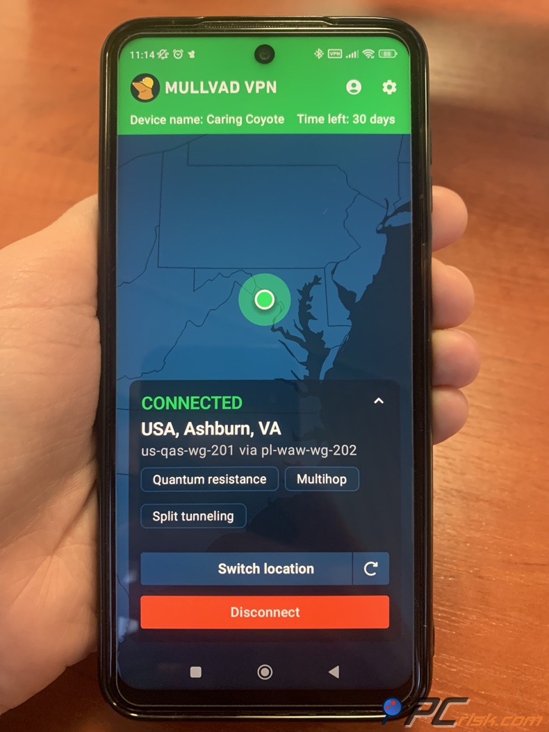 Mullivad voor Android-dashboard