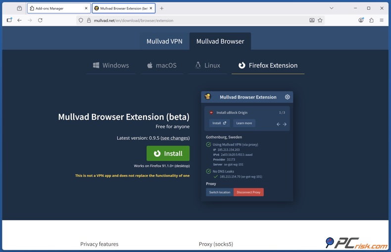 Mullivad Firefox browserextensie