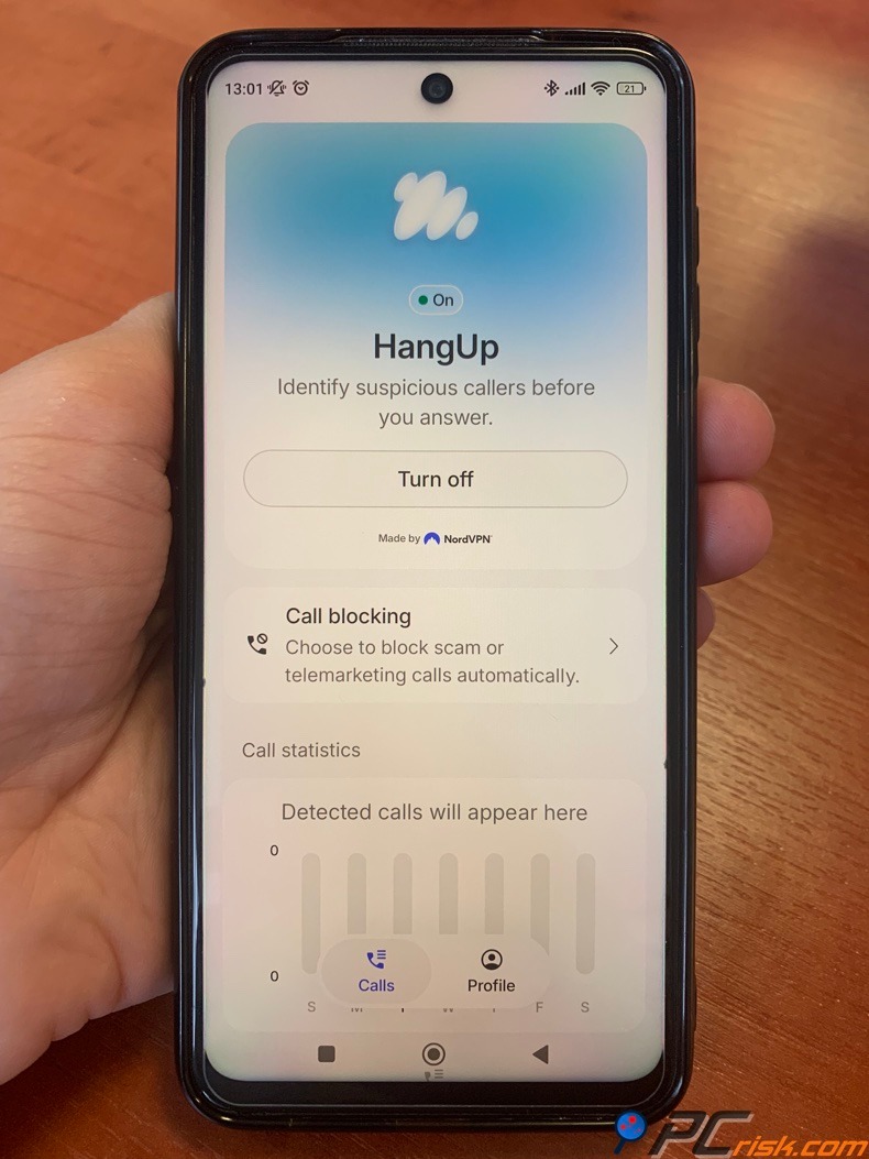 NordVPN HangUp App Android Interface