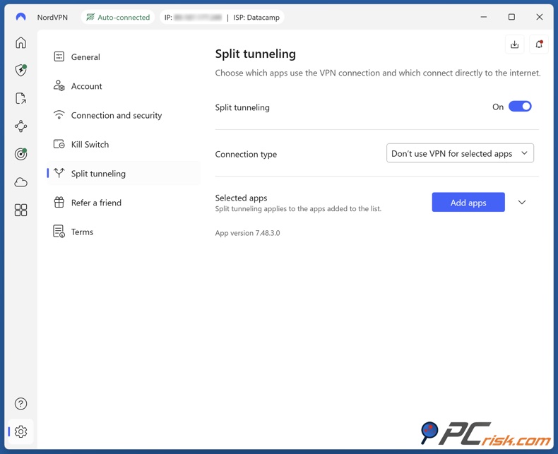 NordVPN Gesplitste tunneling