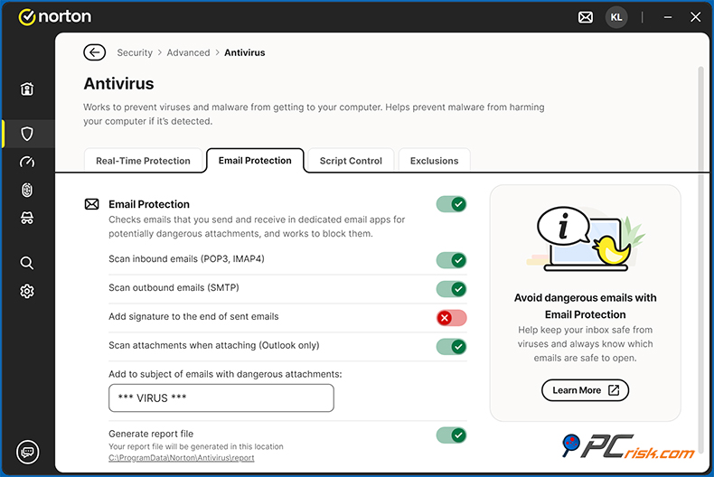 Norton 360 Deluxe E-mail en spamfiltering