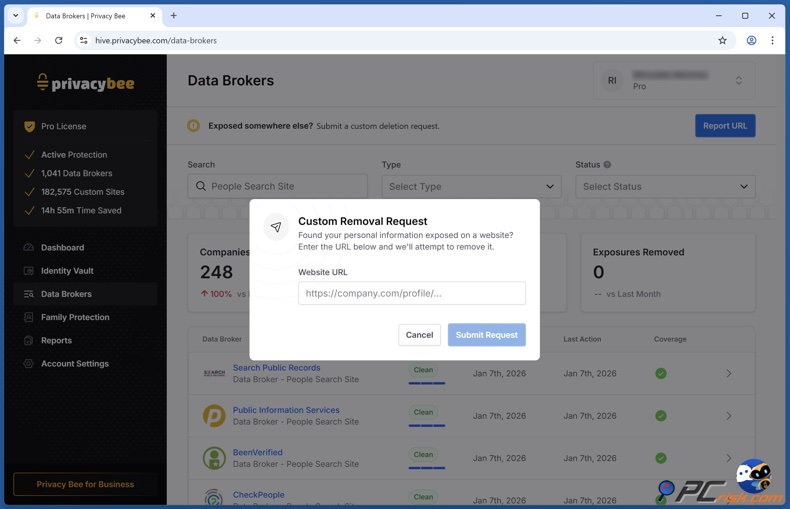 Privacy Bee Verzoek tot verwijdering op maat