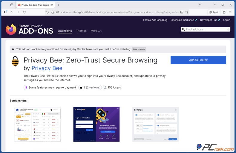 Privacy Bee Sero Trust extensie voor veilig browsen