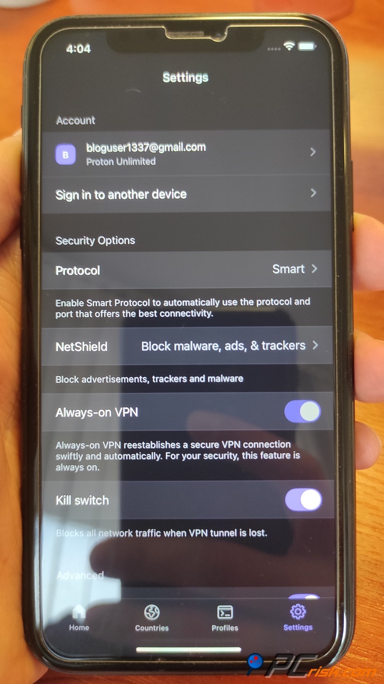 Proton VPN voor het instellingenmenu van iOS